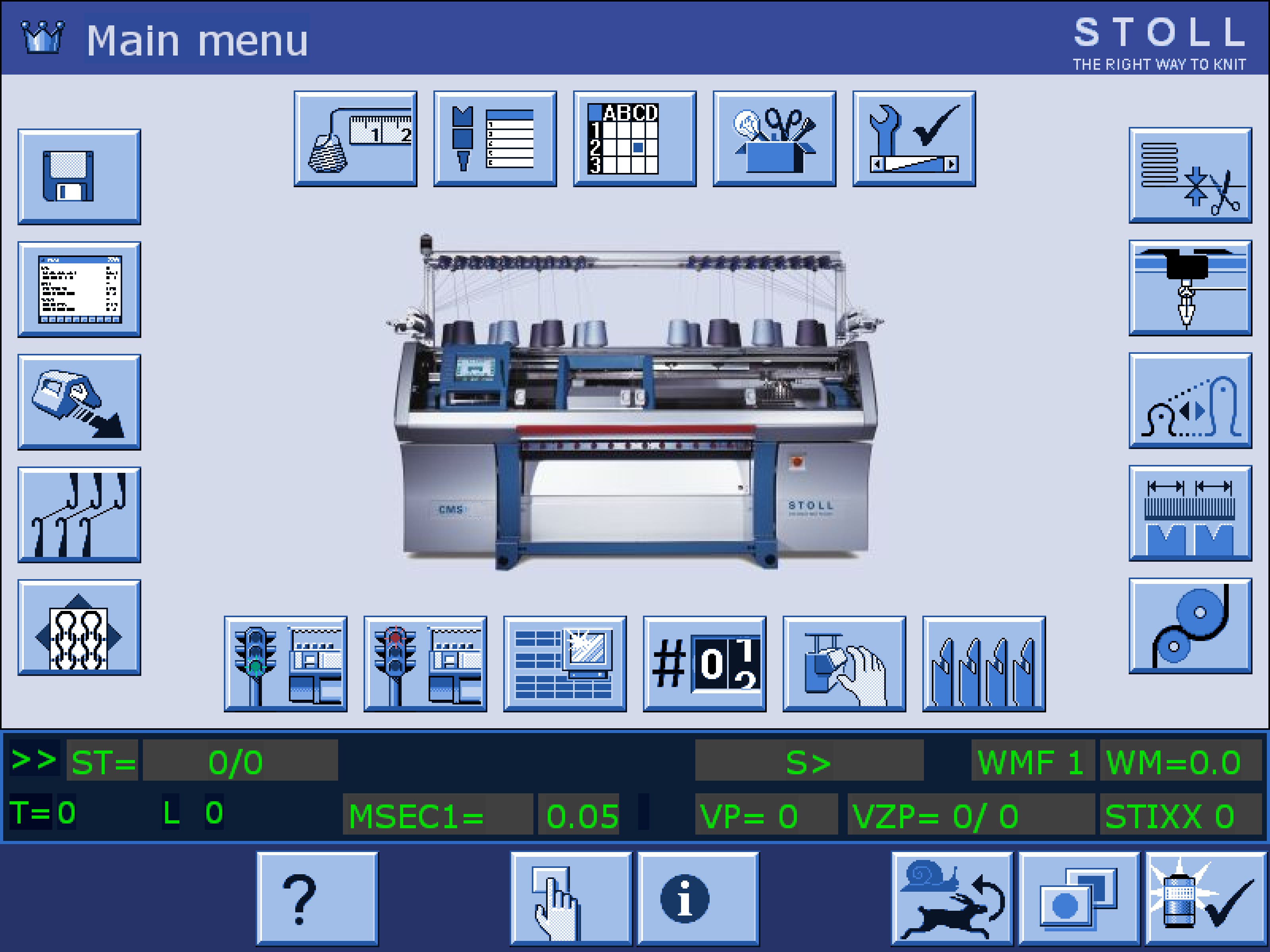 STOLL knitting machine Main menu interface